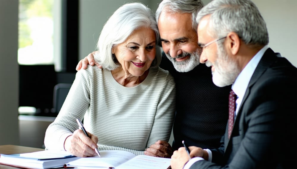 Senior couple reviewing life insurance options with a trusted advisor